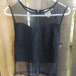 White Crow Lace & Mesh Black Crop Top